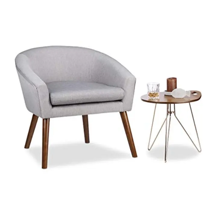 Relaxdays Poltrona da Salotto Vintage Morbida e Comoda Cuscino Seduta Rimovibile, Tonda, Legno, Grigio, HxLxP: 71 x 74 x 67 cm