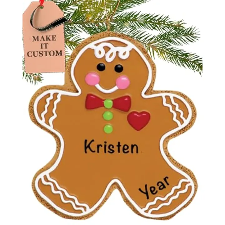 Personalized Gingerbread Ornament 2025 | 24h Customized, Laser Engraved Kids Christmas Ornaments for Tree | Custom Gingerbread Man Keepsake Gift for Toddlers, Kids 2-8