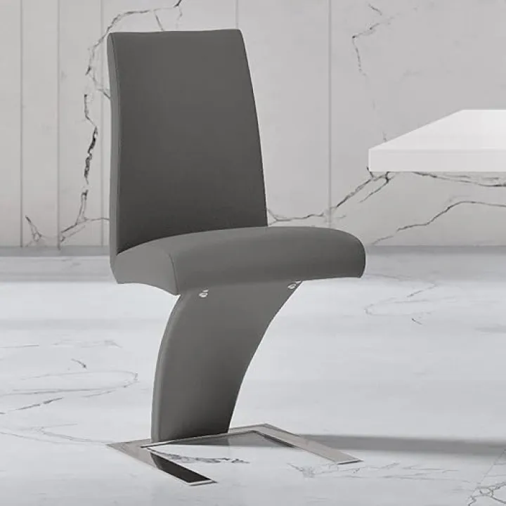 ZURI Furniture Modern Mesa Dining Chair in Dark Grey Microfiber Leather and Stainless Steel