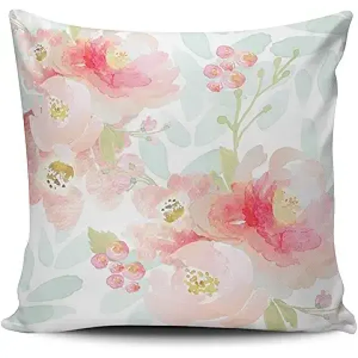 Decorative Throw Pillow Case Blue and White Indy Bloom Pink Plush Pillowcase Cushion Cover One Side Design Printed European Size 26x26 inch