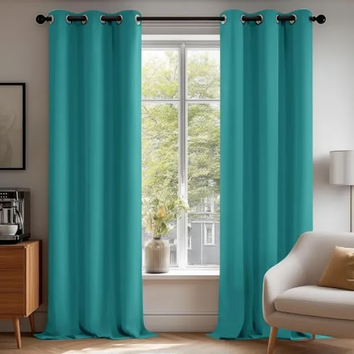 Deconovo Blackout Curtains for Bedroom – Set of 2 38W x 84L Inch Thermal Insulated & Noise Reducing Panels–Home Window Room Darkening Sustainable Grommet Drapes for Living Room and Nursery, Turquoise