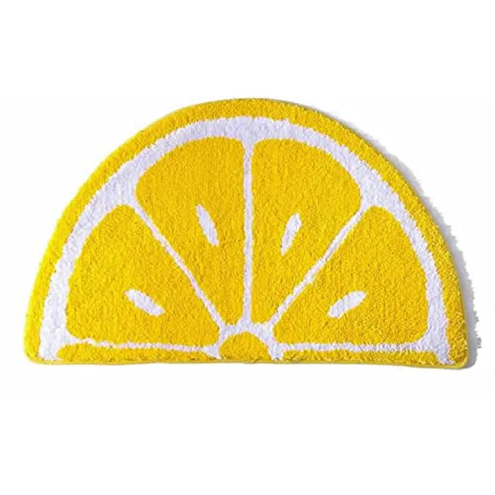 Thick Lemon Bath Rug Cute Fruits Half Round Shaped Bedroom Bathroom Doorway Kitchen Floor Rug Carpet Water Absorption Non-Slip mat for Bathroom (Yellow, 50x80CM)