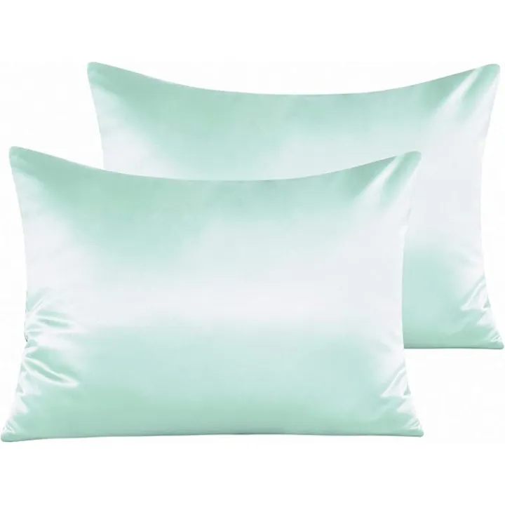 NTBAY Zippered Satin Pillow Cases for Hair and Skin, Luxury Standard Hidden Zipper Pillowcases Set of 2, 20x26 Inches, Cyan