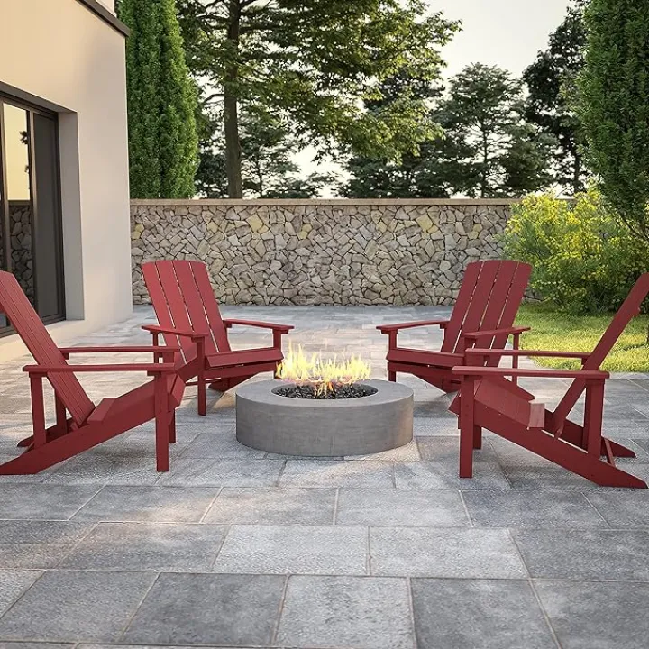 Flash Furniture Charlestown Commercial Grade Indoor/Outdoor Adirondack Chair, Weather Resistant Durable Poly Resin Deck and Patio Seating, Red
