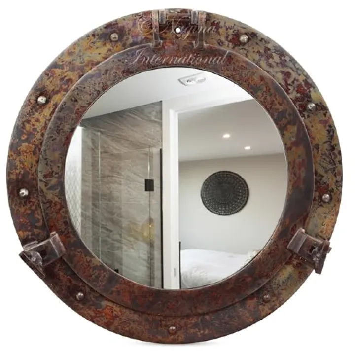 Nagina International Rustic Copper Shipwrecked Premium Nautical Porthole Mirror | Nautical Bathroom Mirrors (12 Inches, Aluminum Mirror)