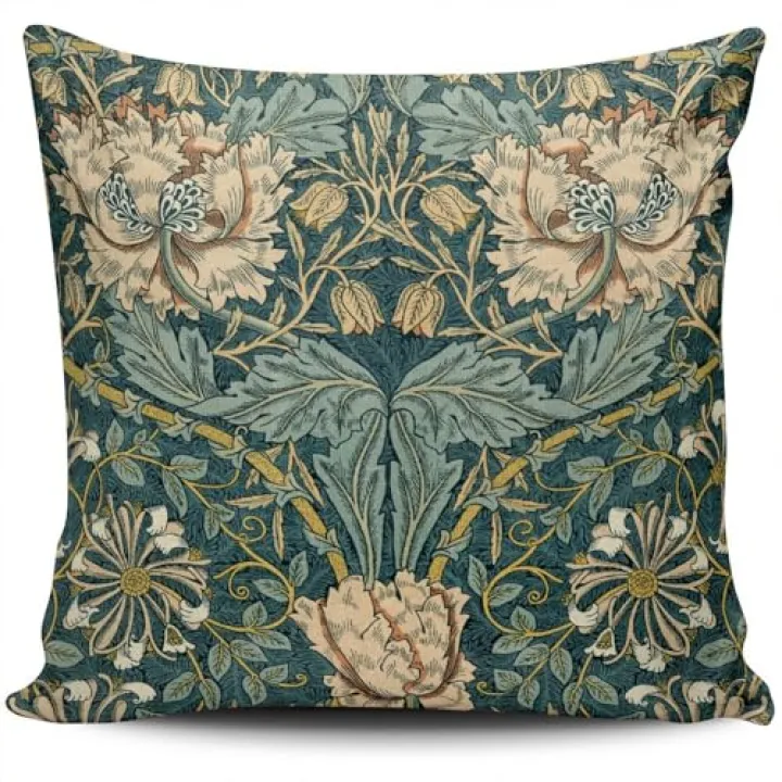 KAQIU Home Decoration Pillowcase Cover Teal Vintage Tulips by William Morris Custom Pillow case Cushion Fashion Chic Double Sided Printed Design Square Size 20x20 Inch