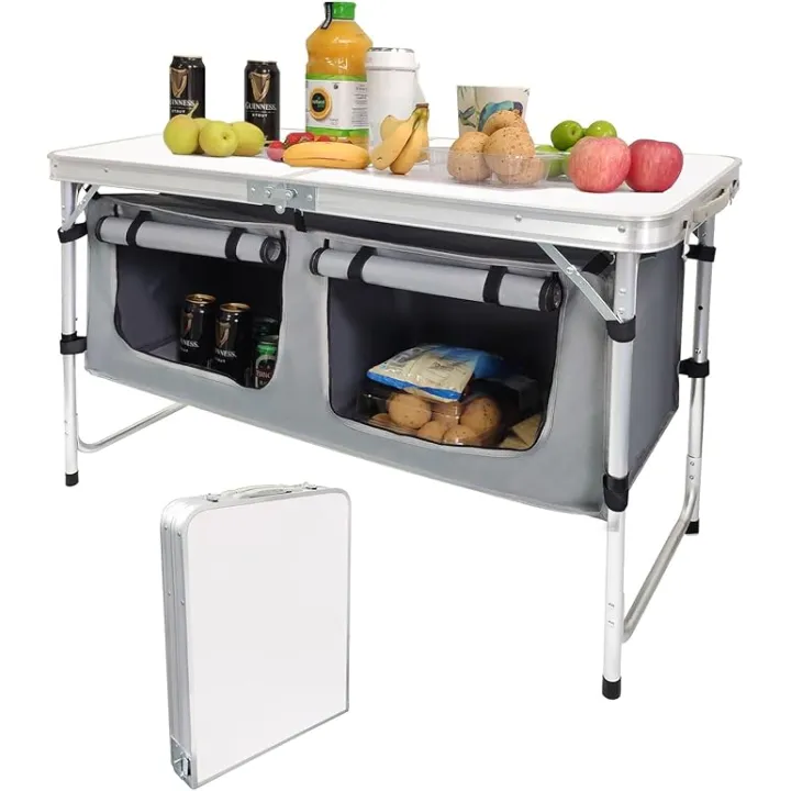 Camping Folding Aluminum Table with Adjustable Legs for Outdoor Travel Beach, Backyards, BBQ, Party and Picnic Foldable Table