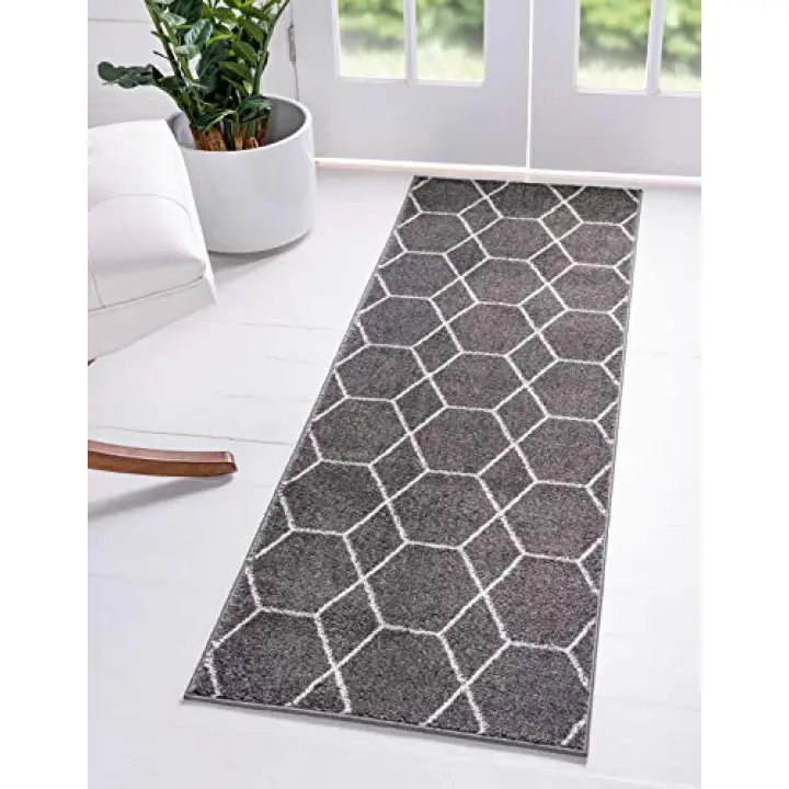 Unique Loom Trellis Frieze Collection Area Rug - Geometric (2' x 6' 1" Runner Dark Gray/Ivory)