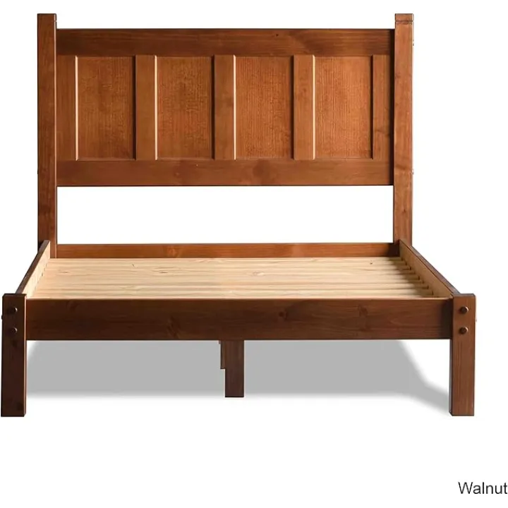 Grain Wood Furniture Shaker Solid Wood Panel Platform Bed, Queen Size, Walnut
