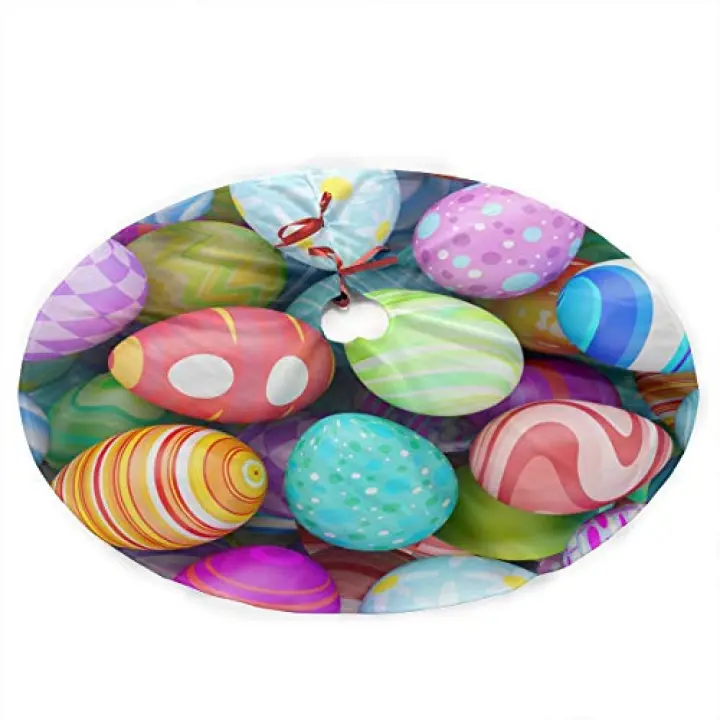 NGFF Colorful Beautiful Easter Eggs Traditional Christmas Tree Skirt Santa & Reindeer Tree Ornaments Tree Skirt for Christmas Decoration