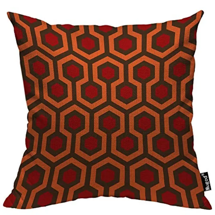 Mugod Hexagon Geometric Pillow Cover Trellis Polygon Red Orange Dark Brown Decorative Cotton Linen Square Cushion Covers Standard Pillowcase Couch Sofa Bed Men/Women 18x18 Inch