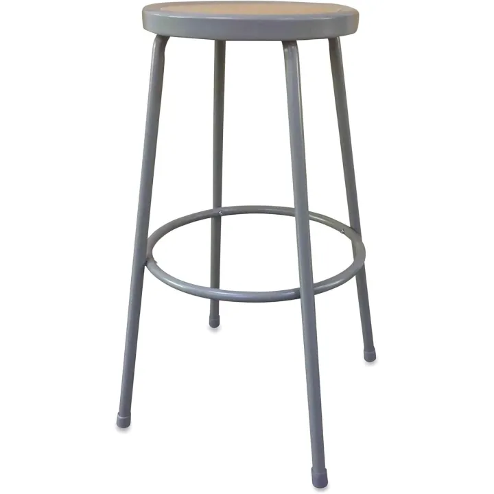 Alera Industrial Metal Shop Stool, Backless, Supports Up to 300 Lb, 30" Seat Height, Brown Seat, Gray Base