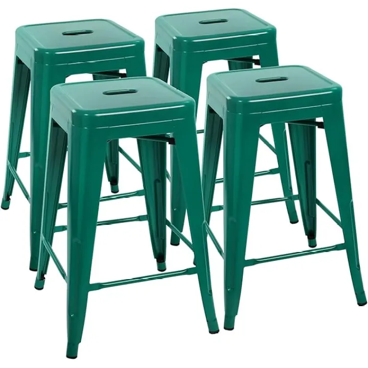 Devoko Metal Bar Stools 24" Indoor Outdoor Stackable Barstools Modern Style Industrial Vintage Counter Bar Stools Set of 4 (24 inch, Green)