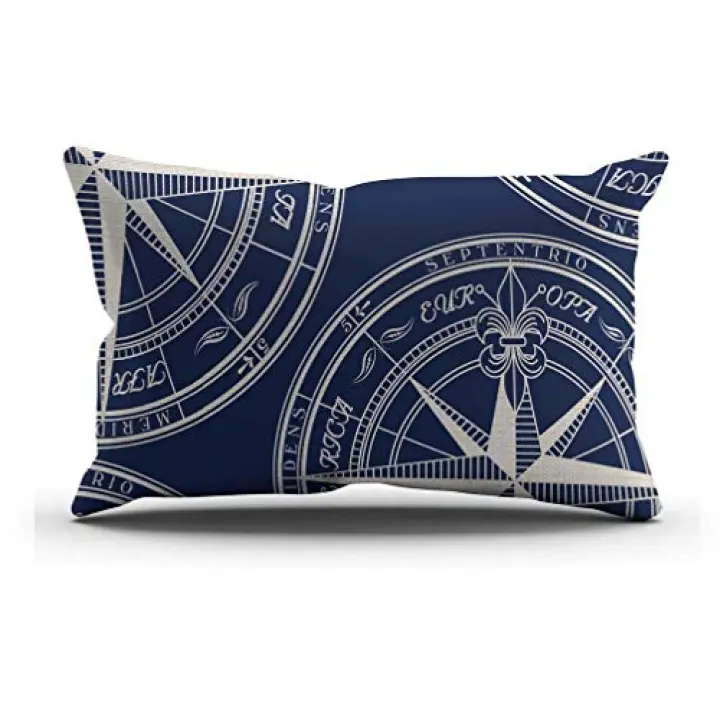 DECOPOW Navy Blue Compass Pillow Cotton Linen Decorative Throw Pillow Case 12X20 Inches Cover Only