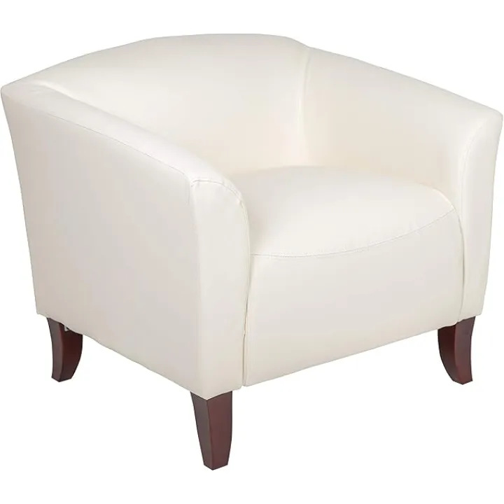 EMMA + OLIVER Ivory LeatherSoft Chair with Cherry Wood Feet