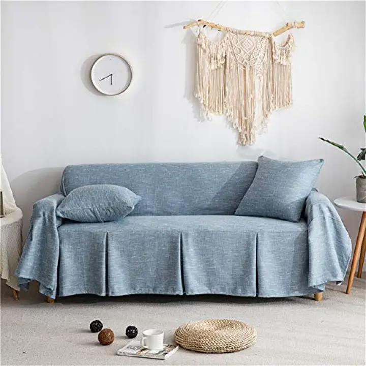 Icegrey Cotton Linen Sofa Slipcover Sofa Towel Cover Furniture Protector Smoky Blue 78x142