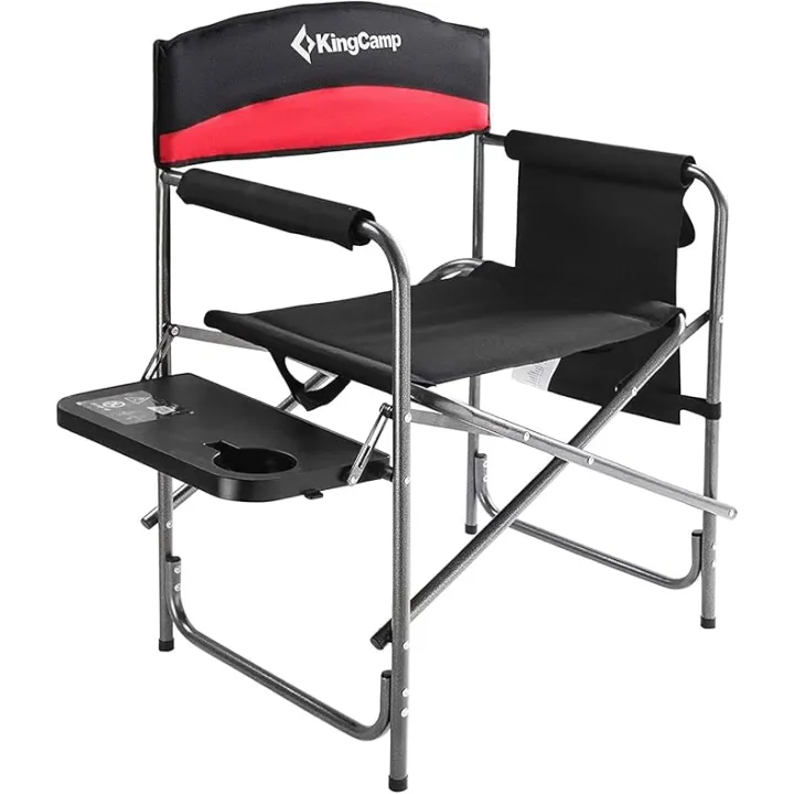 KingCamp Heavy Duty Camping Director Chair, Folding with Side Table & Storage, Red