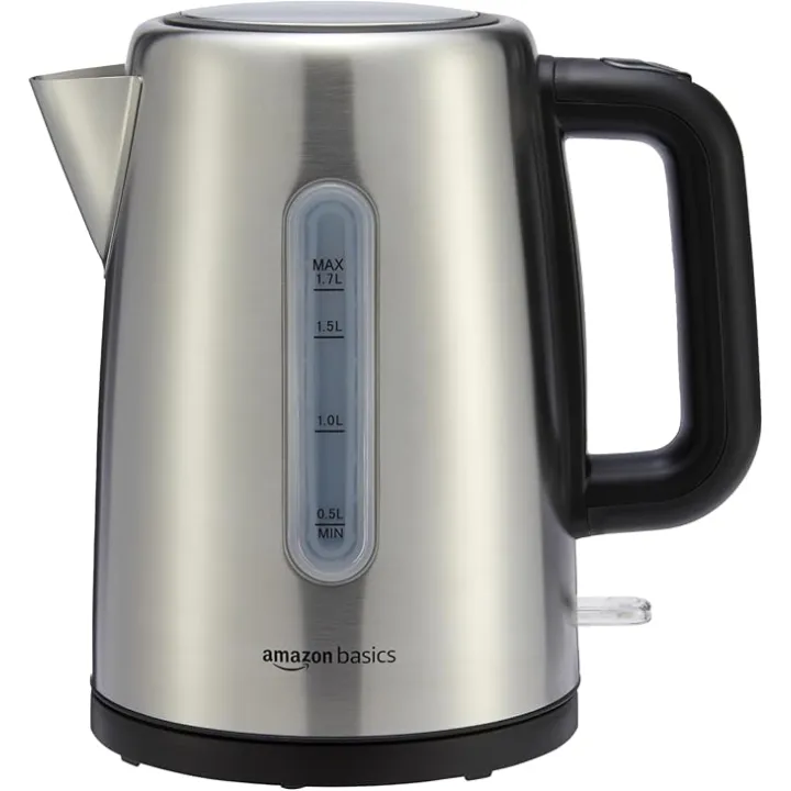 Amazon Basics Electric Stainless Steel Kettle for Tea and Coffee, BPA-Free, Fast Boiling, Auto Shut-Off, 1.8 Quarts, 1500W, Black and Silver