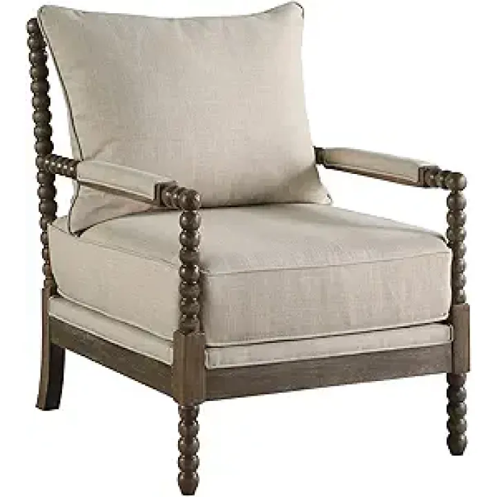 Coaster Home Furnishings - Blanchett - Upholstered Bobbin Accent Chair with Beaded Design, Wood Frame and Padded Arms - Living Room - Beige and Natural - 905362