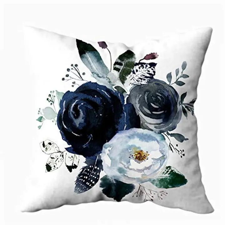 HerysTa Navy Blue Throw Pillow Covers 20X20 Inch Couch Pillows Covers Boho Floral Roses Flower White Gray Pillow Covers Watercolor Décor for Living Room