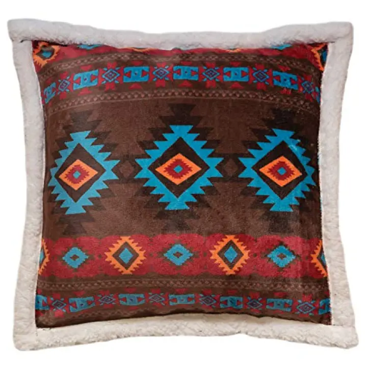 Carstens, Inc Carstens Wrangler Southwest Horizon Rustic Sherpa Fleece 18x18 Throw Pillow, Brown