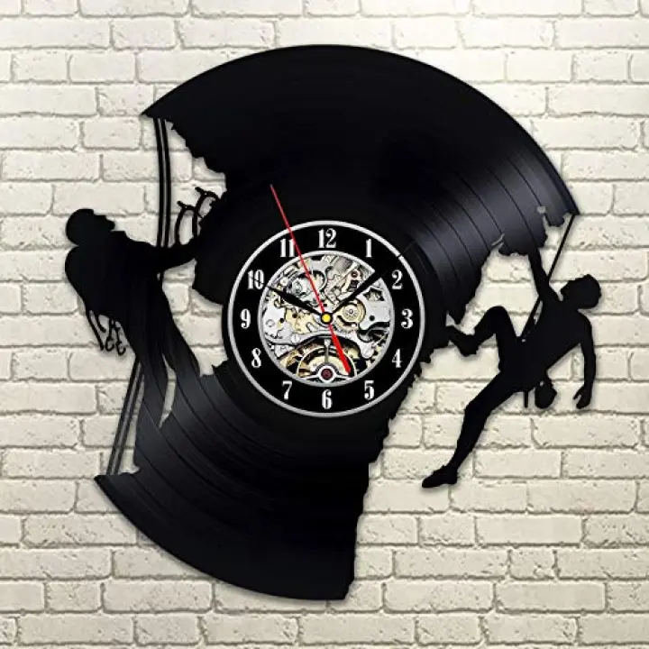 Kovides 12 Inch Climbing Art Gift Idea for Traveler Decorations for Nursery Hobby Sport Wall Art Retro Vinyl Record Clock Vintage Wall Clock Climbing for Your Life Rock