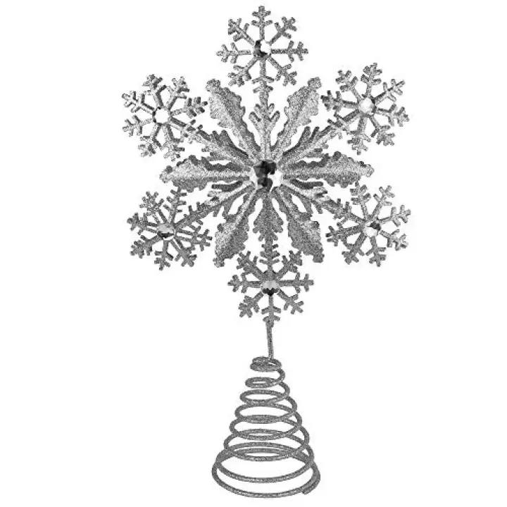 Ornativity Glitter Snowflake Tree Topper - Silver Sparkling Gem Jewel Snowflakes Christmas Tree Toppers Xmas Holiday Trees Top Decoration 12"