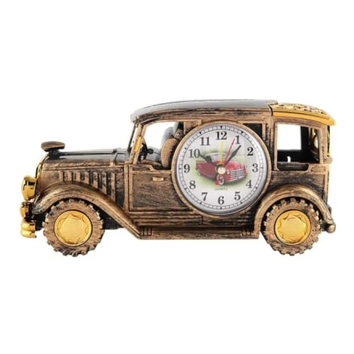 Wifehelper Multi-Function Desk Alarm Clock Classical Vintage Car Alarm Clock Gift, Creative Table Desk Clock Practical Decorative for Home Office(01)