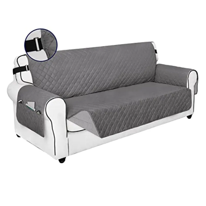 PureFit Reversible Sofa Couch Cover Water Resistant Couch Covers for 3 Cushion, Washable Furniture Cover with Non-Slip Foam and Adjustable Strap for Dogs, Pets (Sofa, Gray/Light Gray)
