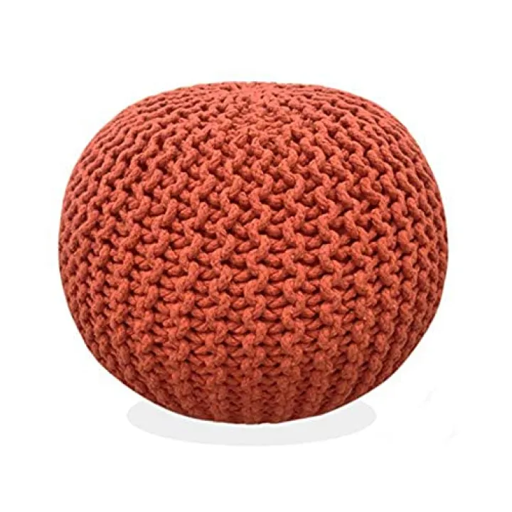 FRELISH DECOR Round Pouf Ottoman Hand Knitted 100% Cotton Pouf Foot Stool - Knitted Bean Bag - Floor Chair for Living Room Bedroom - Foot Rest for Couch (20 Diameter x 14 Height) - Rust