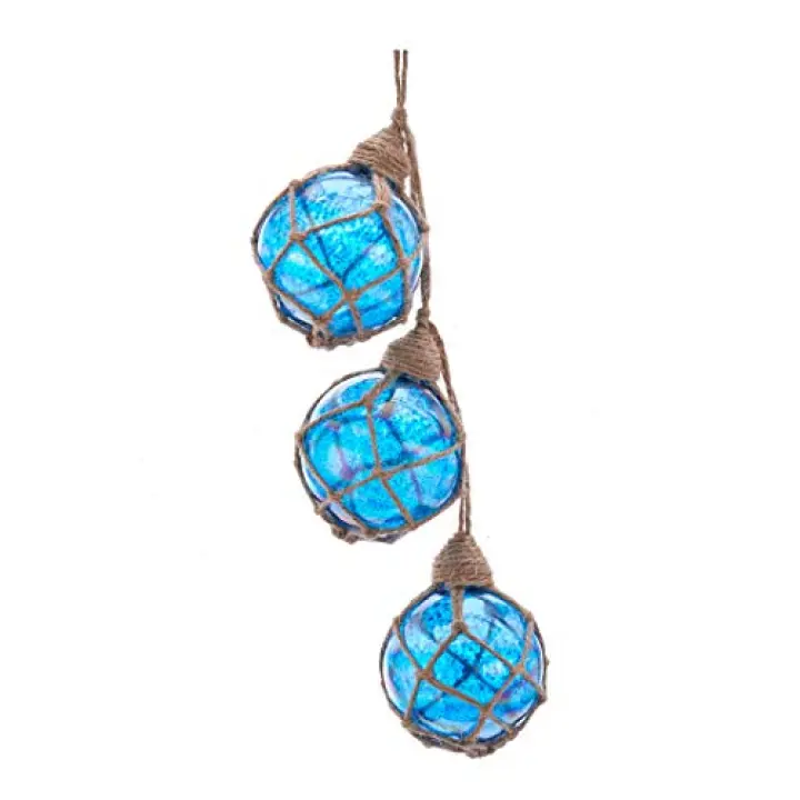 Glass and Twine Blue Buoy Float Christmas Tree Ornament D3638