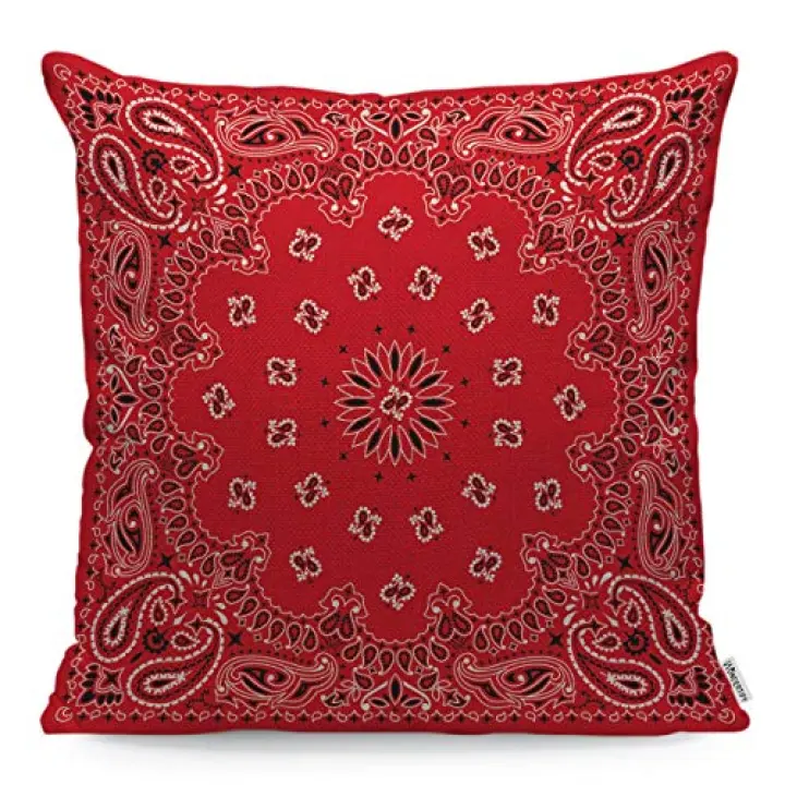 WONDERTIFY Throw Pillow Cover Case Orange Bandana Pattern Black and White Ornaments,Soft Pillow Case for Decorative Bedroom/Livingroom/Sofa/Farm House - Cushion Covers Couch Pillow 18x18 Inch