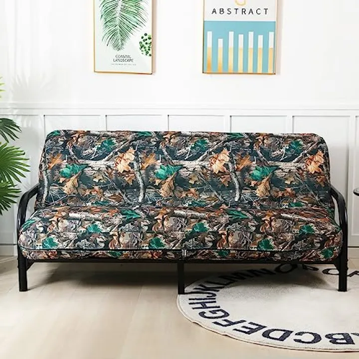 OctoRose Full Size 3 Side Zipper Linen Printing Camo Green Futon Cover Sofa DayBed Couch Mattress Slipcover (Oxford-camo, Full Size)