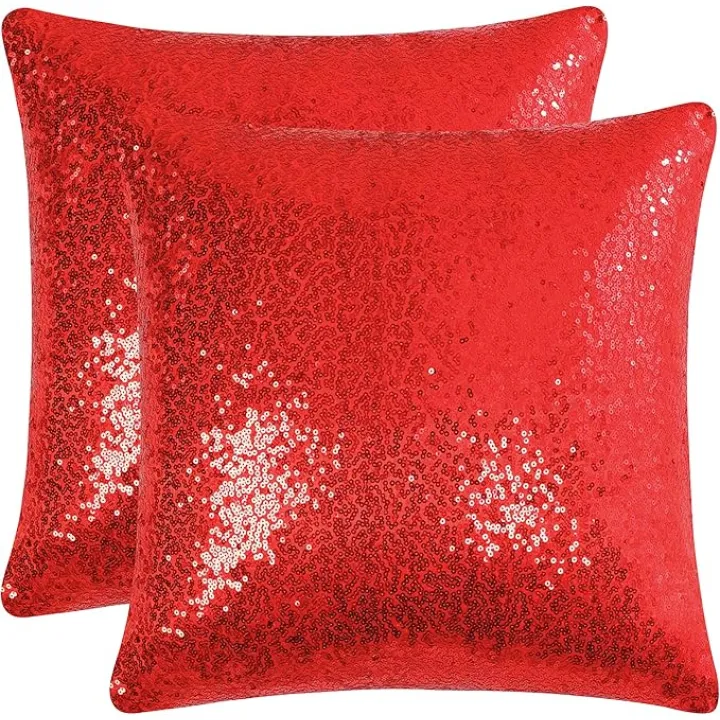 uxcell 2 Pcs Sequin Throw Pillow Covers, Shiny Sparkling Comfy Satin Cushion Covers, Decorative Pillowcases for Party/Christmas/Thanksgiving/New Year, 16 x 16 Inch, Red