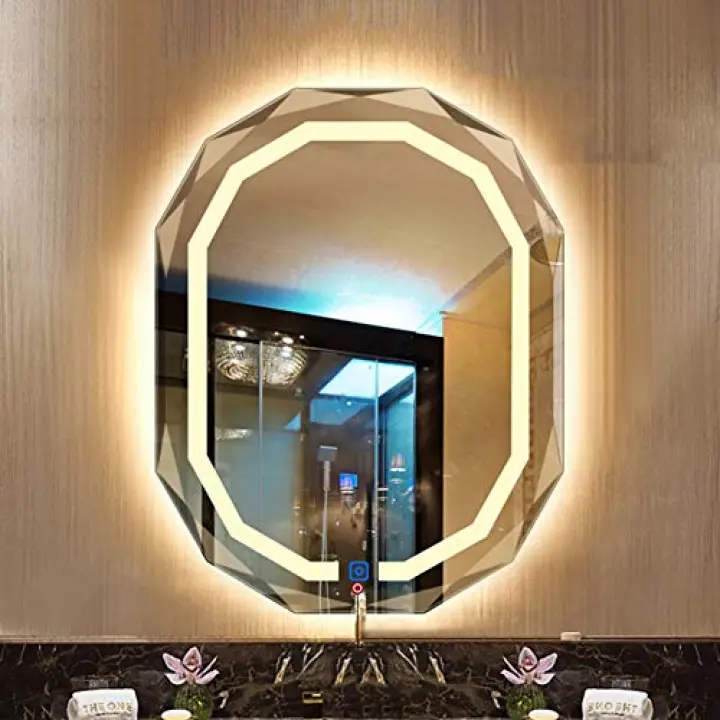 Bathroom Mirror with LED Light Vanity Mirror, Silver Frameless Wall Mounted Mirror with Touch Switch (6000k White Light,3000k Warm Light),Magnifying Mirror Make-Up Mirror