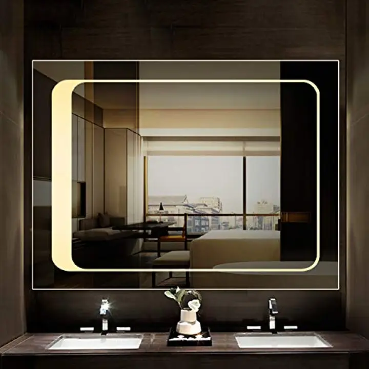 RXBFD Makeup Mirrors LED Lighted Bathroom Mirror,Wall Mounted Warm/White Color Lights Vanity Mirror,Modern Rectangle IP54 Waterproof Lighted Mirror(Vertical & Horizontal)
