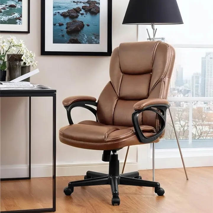 Furmax Office Executive Chair High Back Adjustable Managerial Home Desk Chair,Swivel Computer PU Leather Chair with Lumbar Support (White)