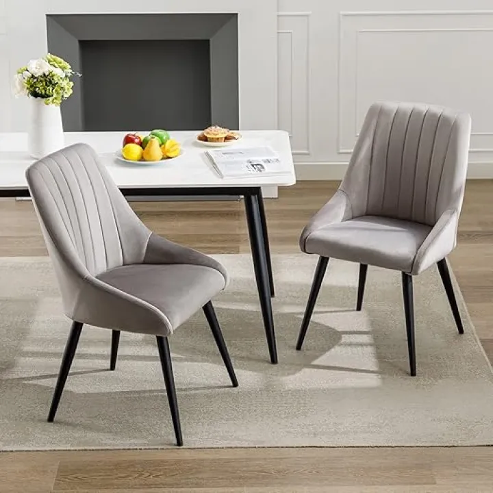 DUHOME Dining Chairs Accent Chair Set of 2, Upholstered Tufted Armless Leisure Chair Mid Century High-Back Modern Chair for Dining Room Living Room Bedroom Coffee Shop Grey