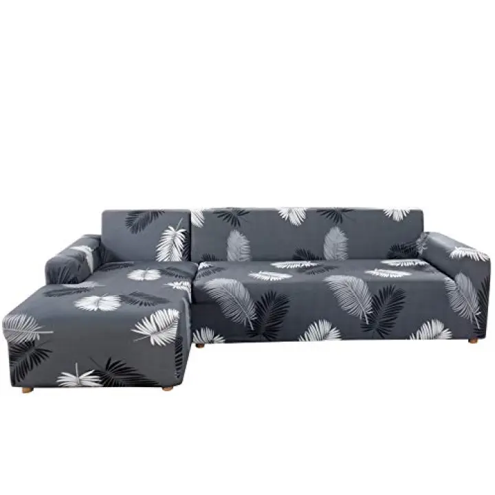 MIFXIN Sectional Sofa Covers L Shape Couch Slipcover 2 Piece Stretch Elastic L-Type Chaise Sectional Sofa Couch Furniture Protector for Living Room Pets Kids (Grey Black)