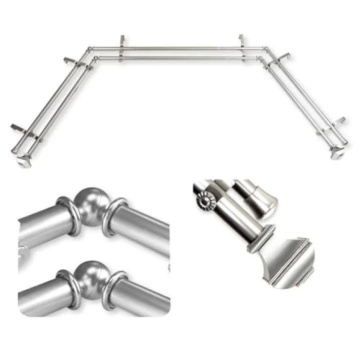 Domovina Arya 13/16" Bay Window Double Curtain Rod Satin Nickel