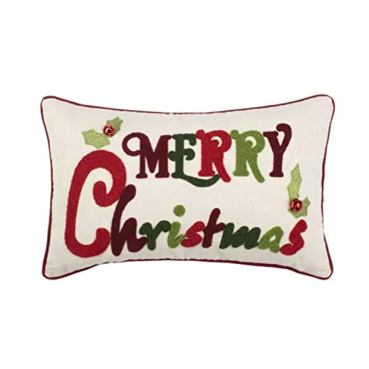 Safavieh Home Jingles Green and Red and Beige Merry Christmas 12 x 20-inch Decorative Pillow