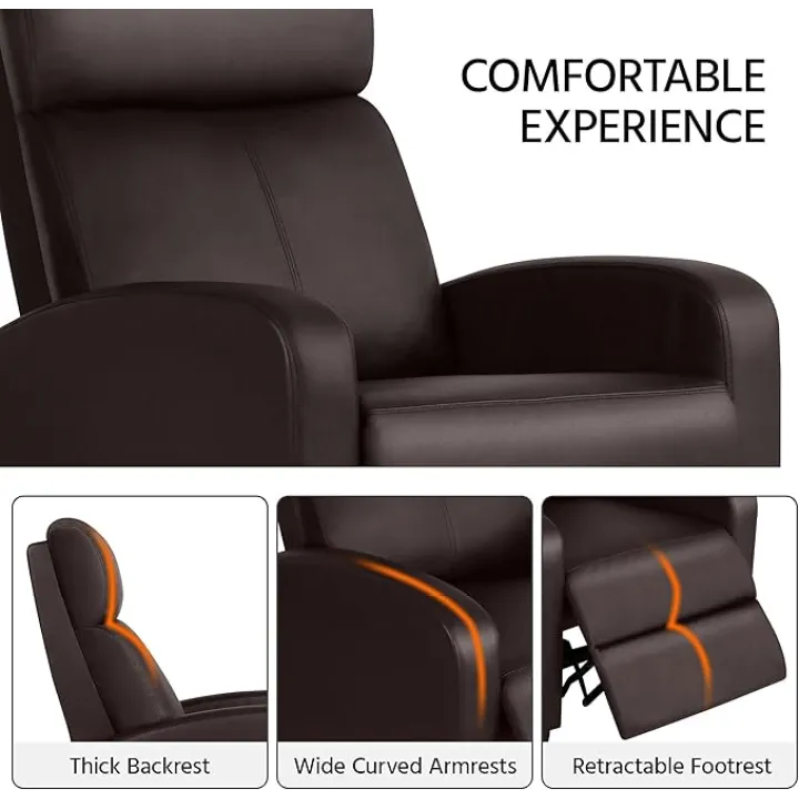 Topeakmart PU Leather Recliner Chair Living Room Single Sofa Home Theater Seating with Lumbar Support Overstuffed High-Density Sponge Manual Push Back Recliners Brown