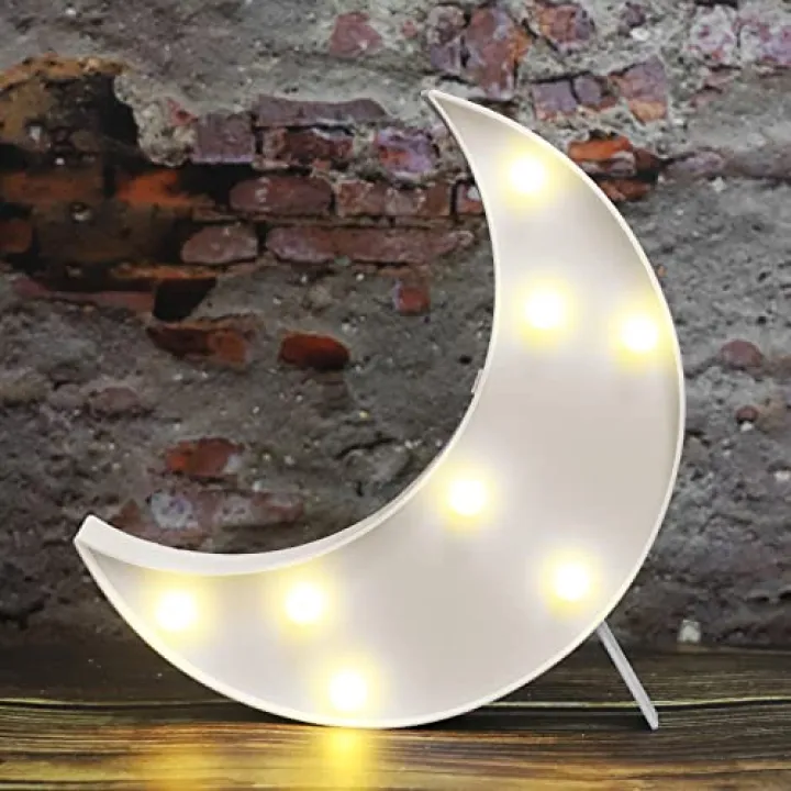Vicila LED Moon Shaped Marquee Signs, Light Up Night Lights Battery Operated Crescent Moon Lamp for Bedroom, Christmas, Birthday Party Decor - White