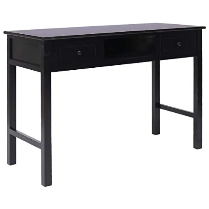 vidaXL Black Wooden Writing Desk 43.3"x17.7"x29.9", Versatile Office Computer Table with Drawers, Scandinavian Farmhouse Design, Durable Paulownia and Poplar Wood, Home Office Furniture