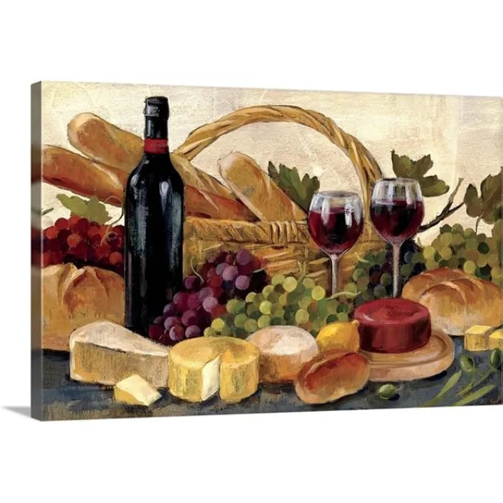 CANVAS ON DEMAND Tuscan Evening Wine Canvas Wall Art Print by Silvia Vassileva, Traditional, Home Decor, Still Life Artwork, 60" x40in