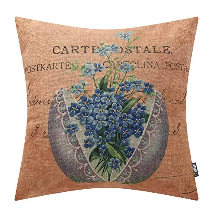 TRENDIN Vintage Easter Eggs Flower Home Decor Throw Pillow Case Cushion Cover 18 x 18 Inch Cotton Linen PL427TR