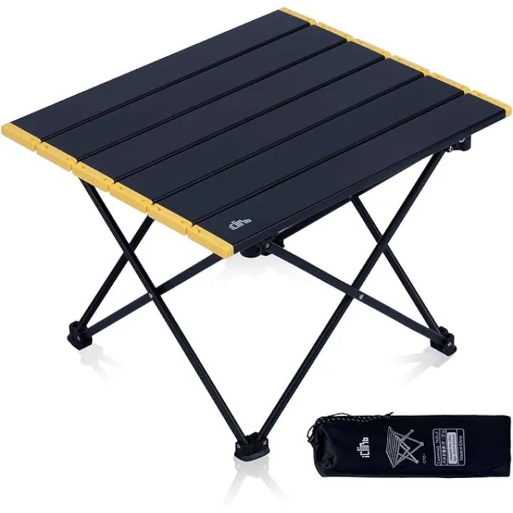 iClimb Ultralight Compact Camping Folding Table with Carry Bag (Black - S)