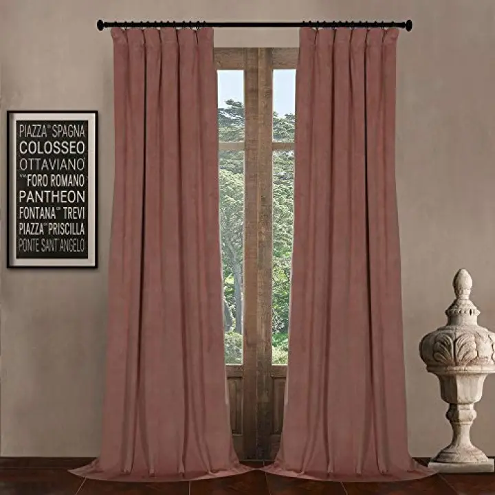 LETAU Pinch Pleated Lined Blackout Curtains 96 inches Long, Luxury Velvet Weighted Thermal Window Curtains Panels Drapes, 52" W x 96" L, Set of 2, Desert Coral