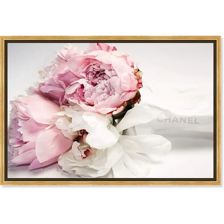 Oliver Gal Peonies and Magnolia Love Canvas Print Wall Art for Living Room, Bedroom, and Bathroom, 15" x 10", Gold Floater Frame