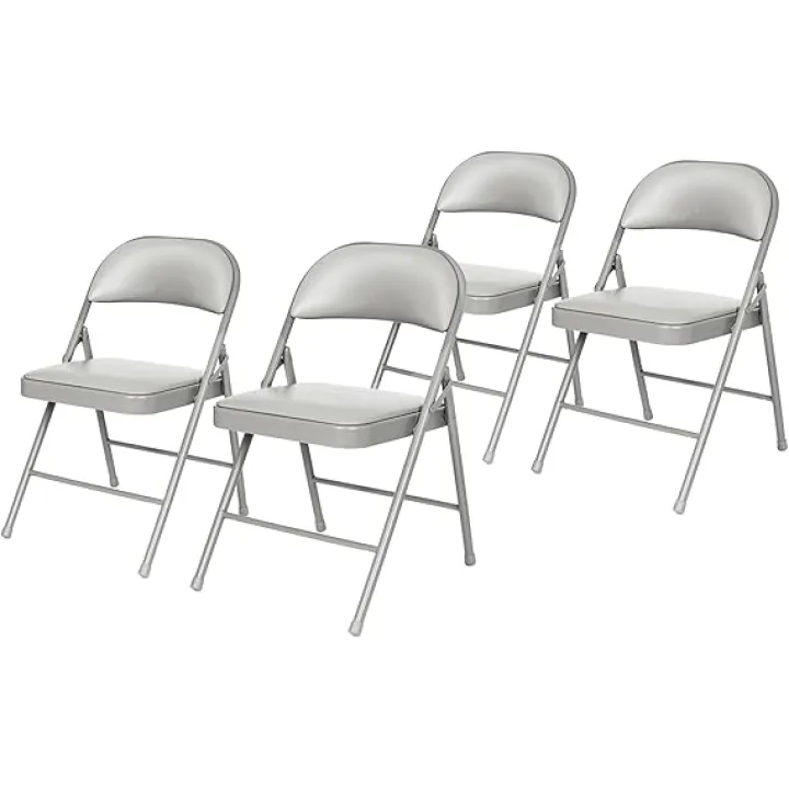 OEF Furnishings OEF950 Series Vinyl Padded Steel Folding Chairs (4-Pack, Gray)